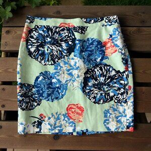 J CREW Green Floral The Pencil Skirt Size 10P